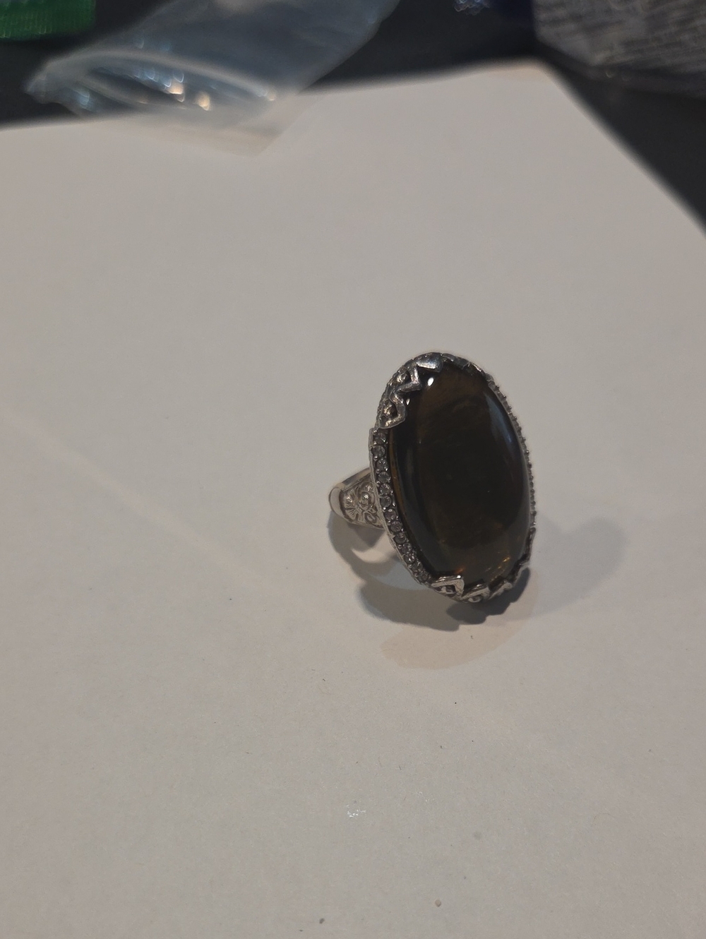 ​Vintage 925 Sterling Silver Smoky Quartz Oval Statement Ring | Size 7